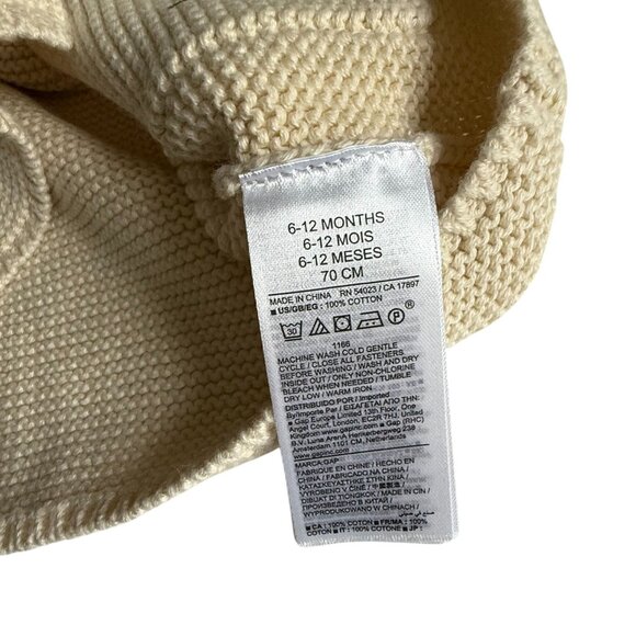 GAP Knit Hooded Button Front Cardigan Sweater Baby 6-12 Months Cream Winter - Picture 6 of 6